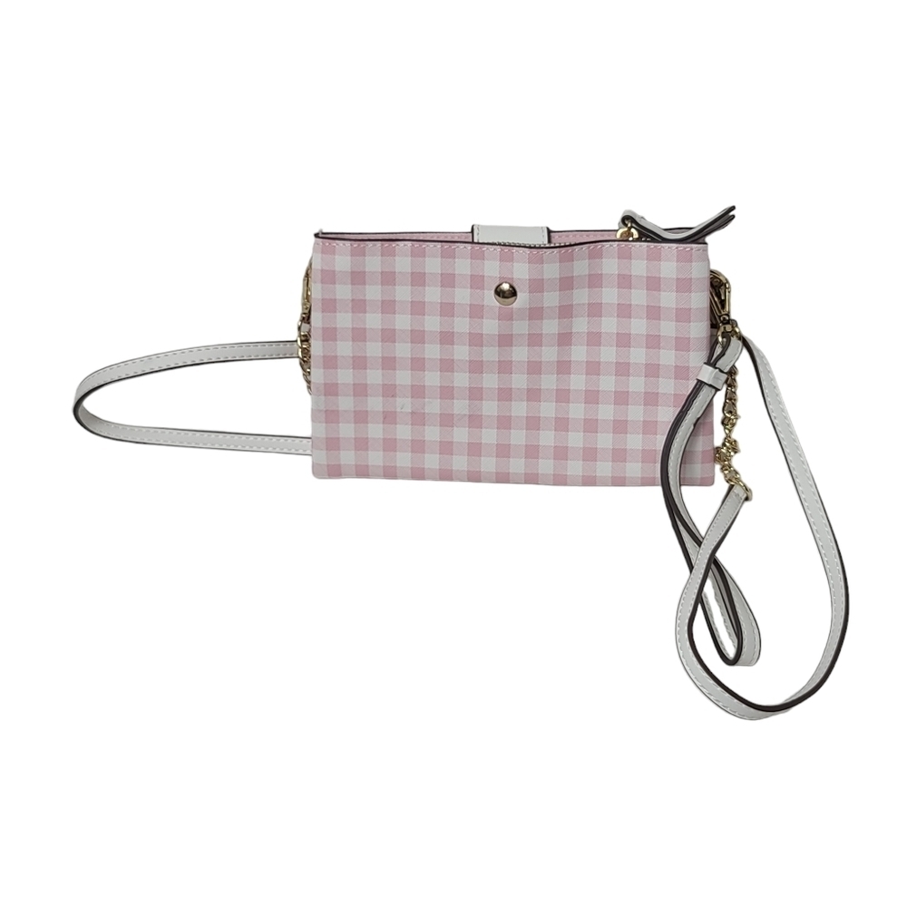 Nanette Lepore Plaid Pink White Crossbody Wristlet Bag - Picture 10 of 12